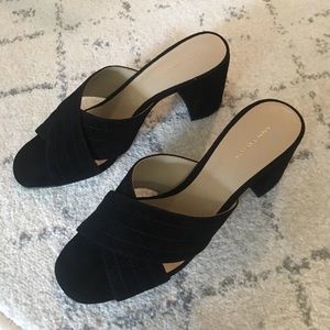 NWOT black suede criss cross strap heels